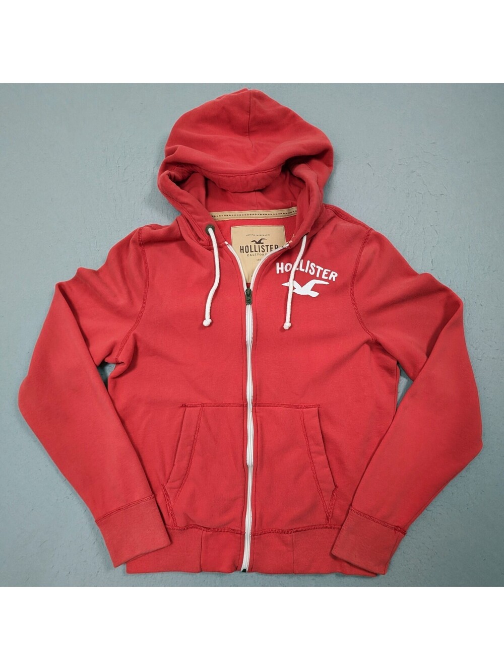 Hollister Hoodie Mens Large Red Full Zip Surfing Long Boards Graphic Beach
